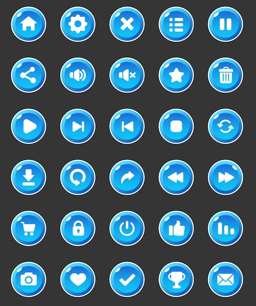 blue button sets for mobile games and apps