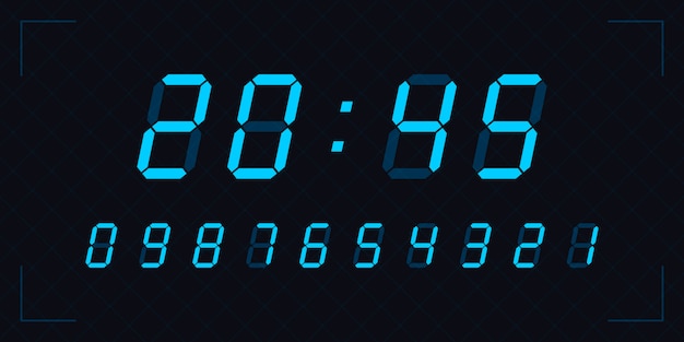blue clock numbers. digital numbers set. calculators.
