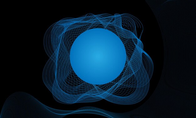 blue color circle with line waves background