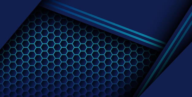 blue color with blue gradient list overlapping background realistic overlap layer on hexagon pattern