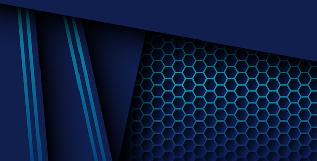 blue color with blue gradient list overlapping background realistic overlap layer on hexagon pattern