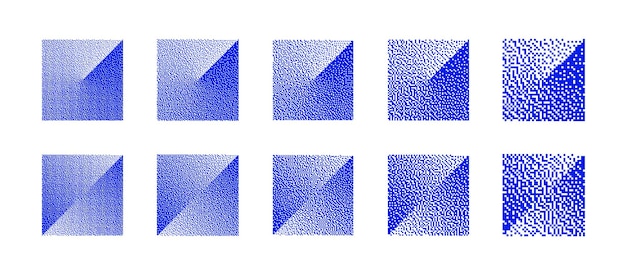 Blue divided square various resolution of bitmap gradient vector set on white