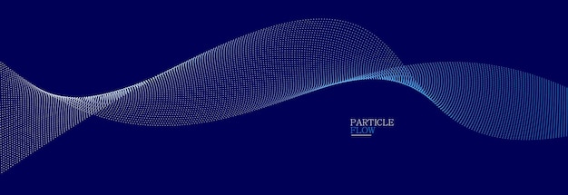 Blue dots in motion dark vector abstract background particles array wavy flow curve lines of points in movement technology and science illustration