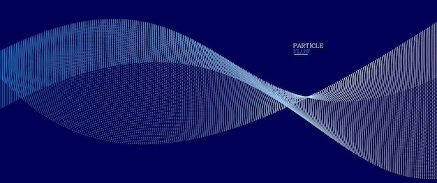 Blue dots in motion dark vector abstract background particles array wavy flow curve lines of points in movement technology and science illustration
