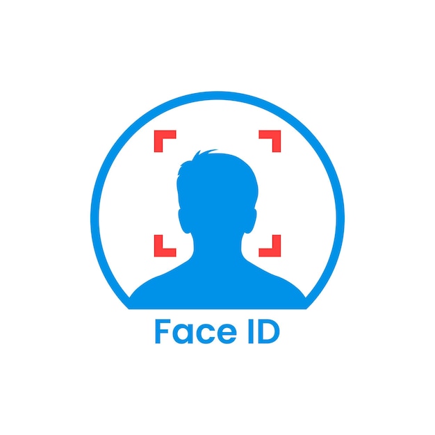 blue face id simple icon concept of futuristic virtual reality access sign or facial scanning like recognize person flat trend modern logotype graphic design element isolated on white background