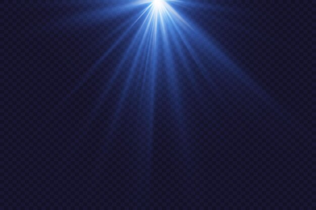 Blue flash of star and light glare of luminous rays