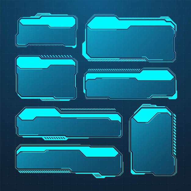 Blue futuristic hud or ui elements scifi user interface text boxes callouts warning message frames