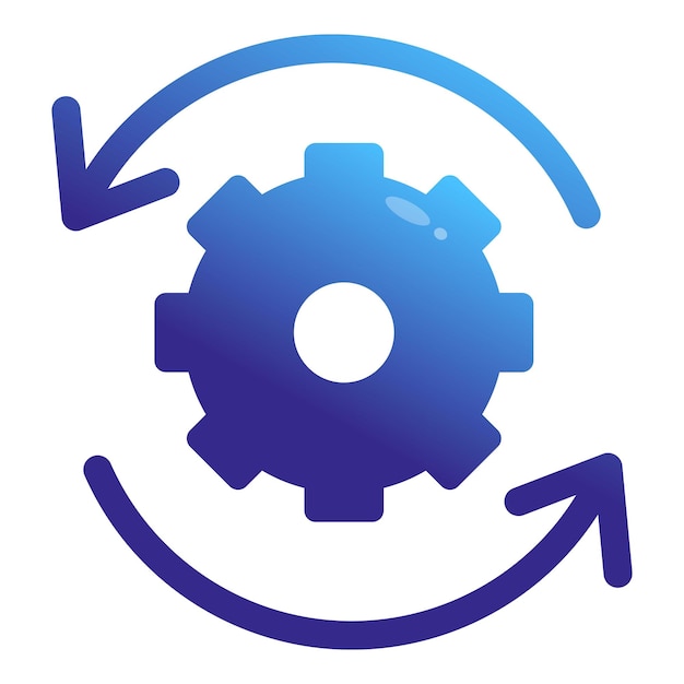 Blue gear rotating with two circular arrows for update or reset process