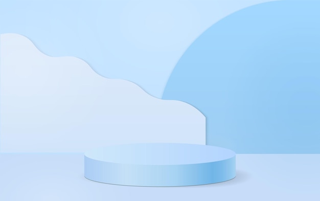Blue geometrical background with a product podium