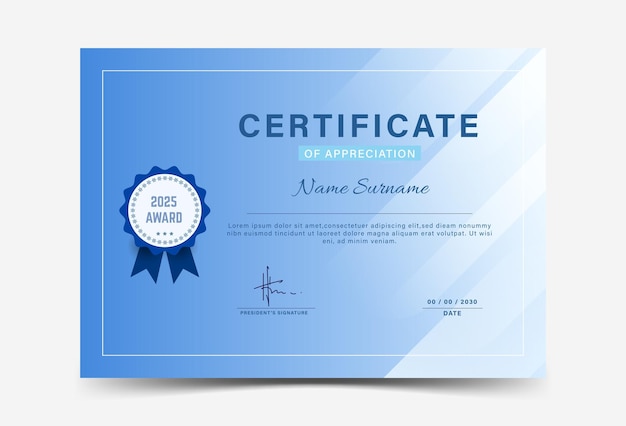 Blue gradationsachievement certificate template Vector blank design