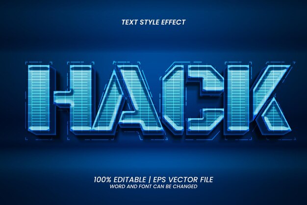 blue hack text effect editable 3d style