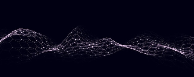 Blue hexagon wave of particles and lines Big data visualization Abstract background with a dynamic wave Vector illustration