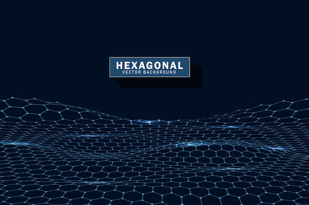 Blue Hexagonal wave background with motion dots and lines