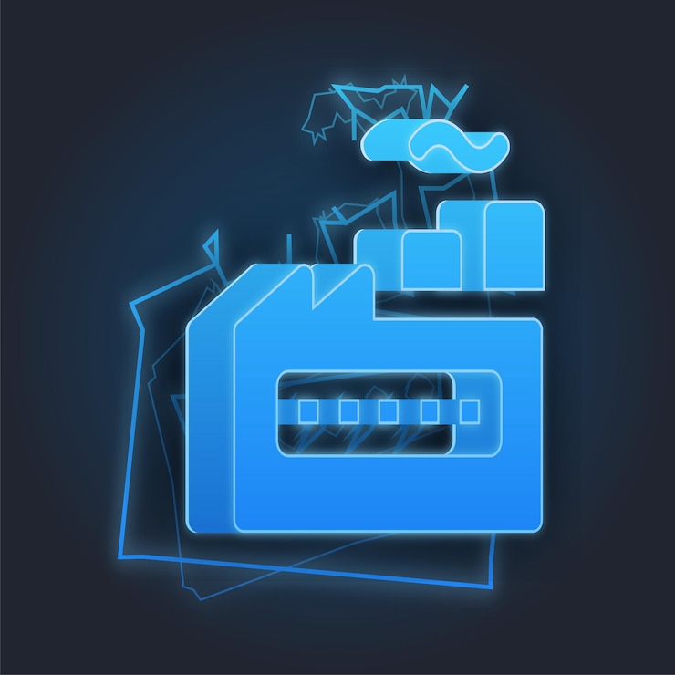 Vektor blue lighting thunder effect factory icon with dark background