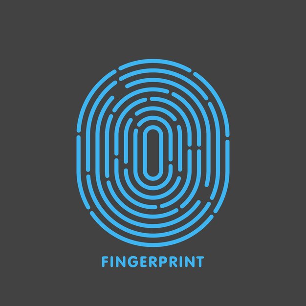 Blue line fingerprint in black background vector illustration.