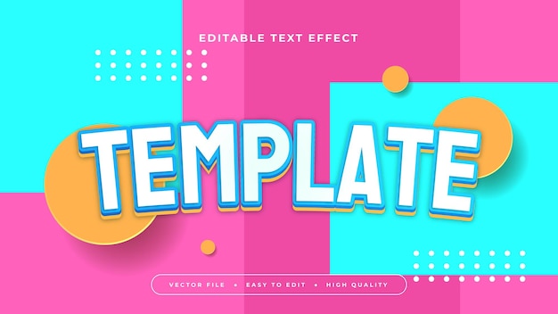 Blue orange and pink template 3d editable text effect font style