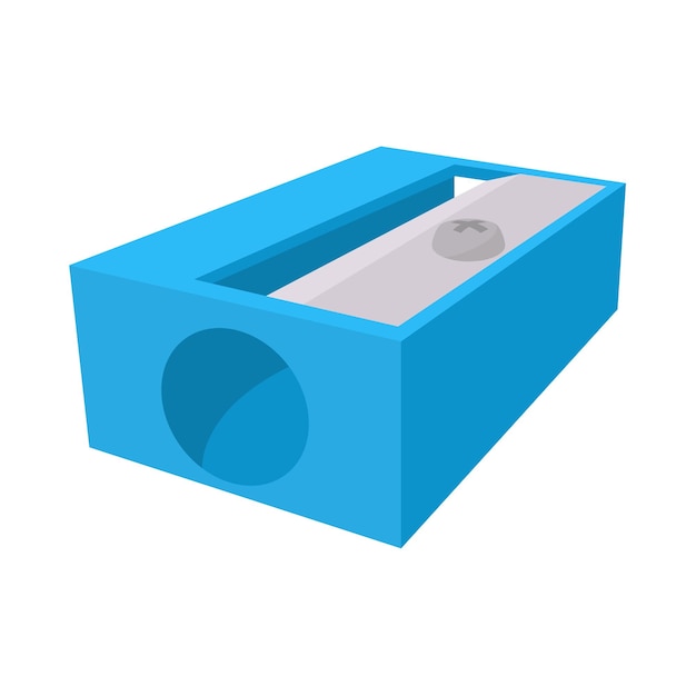 Blue pencil sharpener icon in cartoon style on a white background