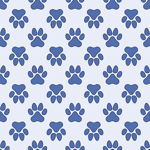 Blue Pet Paw Prints vector concept Seamless Pattern