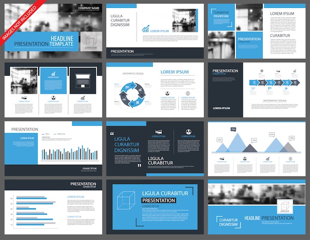 Blue presentation templates and infographics elements background.