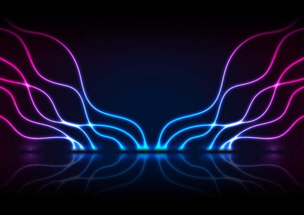 Blue purple neon wavy pattern abstract technology background
