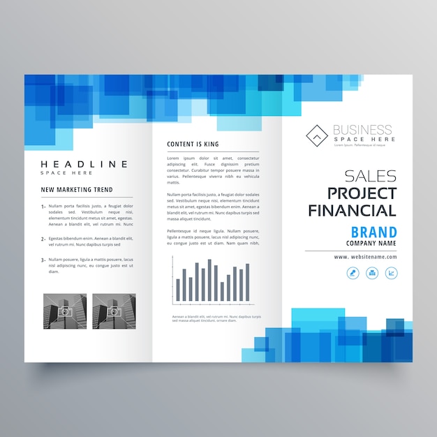 blue square shape trifold business brochure design template
