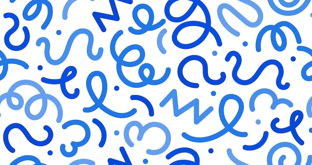 Blue squiggle kids abstract vector line pattern