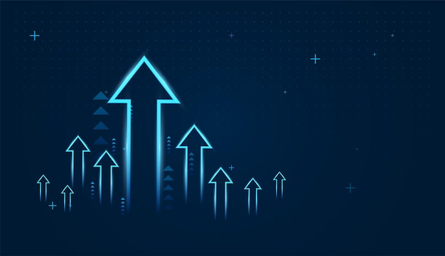 Blue upward arrow alongside increasing numerical values visually representing positive growth