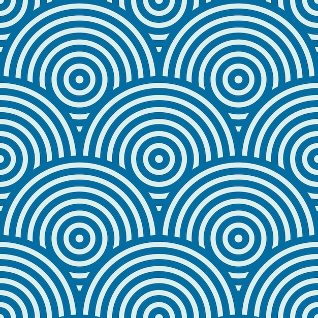 Blue vector endless pattern created with thin undulate stripes and circles, seamless composition. Continuous interlace texture can be used as website background and as wrapping paper.