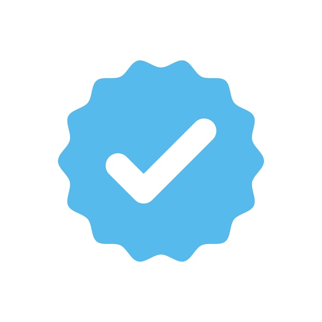 Blue verified tick valid seal vector illustration in flat style design isolated on white background