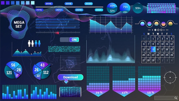 blue-violet hud set in trend colors for design and device applications