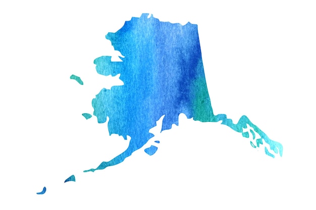 Blue watercolor Alaska state map