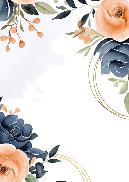 Blue white and peach wreath background invitation template with flora and flower