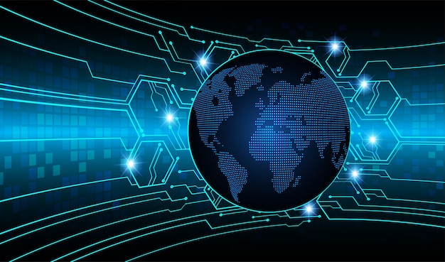 Blue world map cyber circuit board future technology