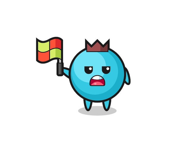 blueberry character as line judge putting the flag up