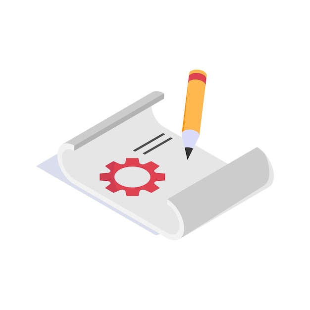 Blueprint with a pencil concept isometric icon of project planning in modern style