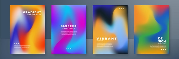 Blurred backgrounds set with modern abstract blurred color gradient patterns Smooth templates collection for brochures posters banners flyers and cards Vector illustration