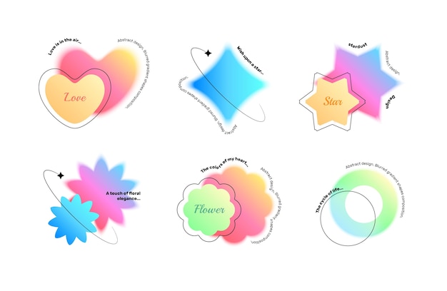 Blurred gradient realistic shapes collection with colorful geometric and abstract figures