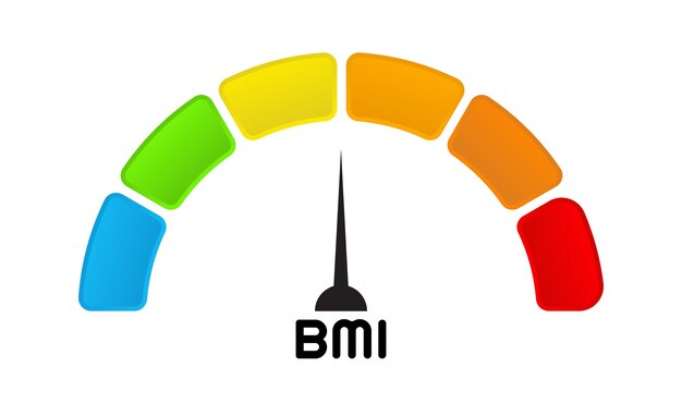 BMI or Body Mass Index Scale Meter Dial Gage Icon on a white background