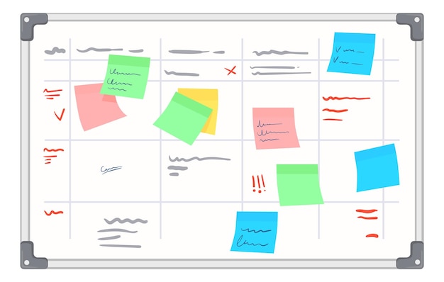 Board with color stickers Cartoon task management concept