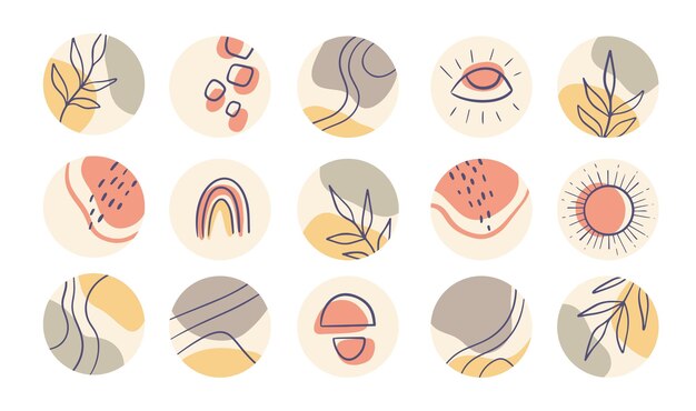 Boho Hand drawn instagram highlights with abstract shapes