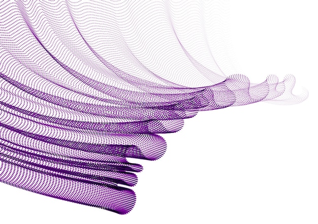 Bølge af flydende partikler, abstrakt vektorbaggrund, bløde kurvede former, prikker af transparent tyltekstil i vinden. 3D-rendering af prikker i blandet mesh, afslappende og rolig wallpaper.