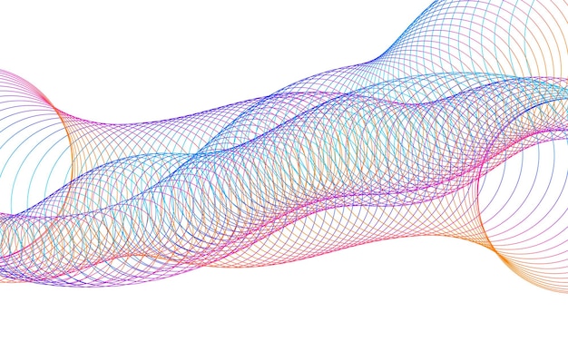 Bølge af mangefarvede linjer. Abstrakte bølgestriber isoleret på en hvid baggrund. Kreativ line art. Vektorillustration EPS 10. Designelementer skabt ved hjælp af Blend Tool. Buet, glat tape