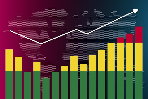 bolivia bar chart graph with ups and downs, increasing values, bolivia country flag on bar graph