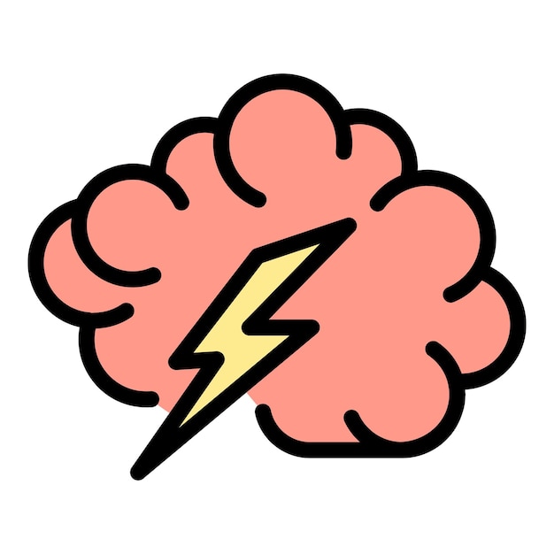 Bolt brain icon Outline bolt brain vector icon color flat isolated