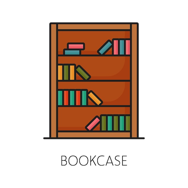 Bookcase furniture icon home interior Office living room or book store wooden bookcase outline icon or pictogram apartment classic furniture or home interior item linear vector sign or symbol