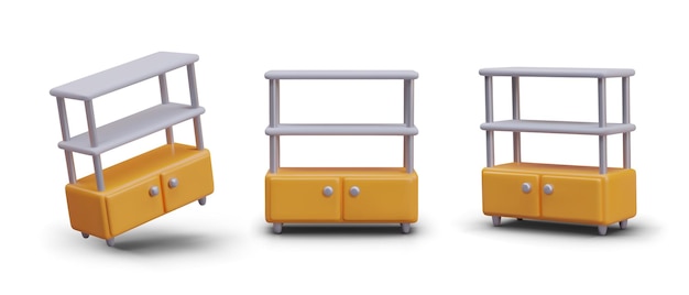 Bookcase rack Set of illustrations in different positions Straight side and angled view