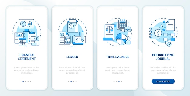 Bookkeeping elements blue onboarding mobile app screen