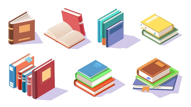 Books electronic book stack of books glasses candle alarm clock home plant bookmark feather open marker cup of tea coffee Library cabinet read literature elements Vector illustration