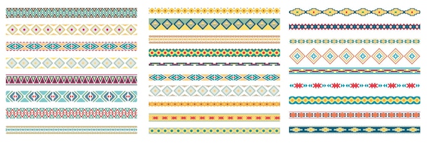 border decoration elements with colorful patterns ethnic style collections vector illustrations