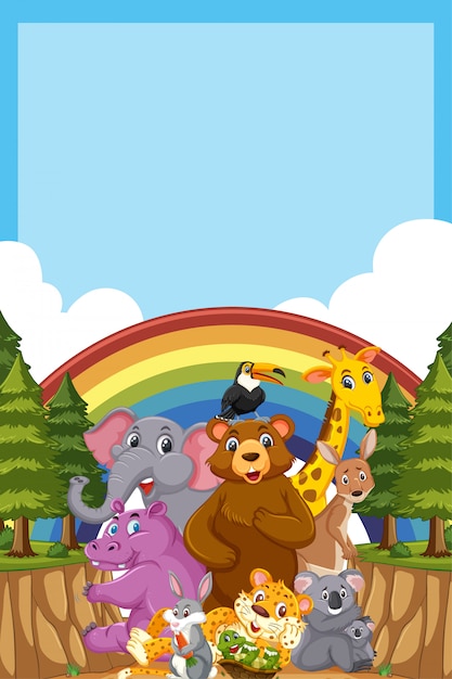 border template design with many wild animals in background